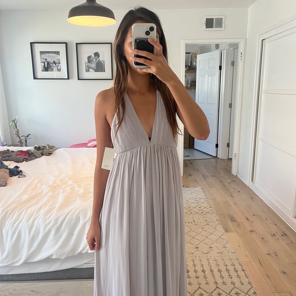 Toni blue grey floor length dress low back XS